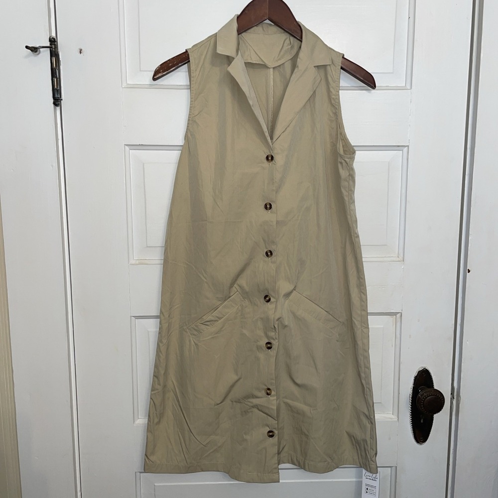 Cupshe Beach Quickdry Tan‎ Button Up Dress Medium